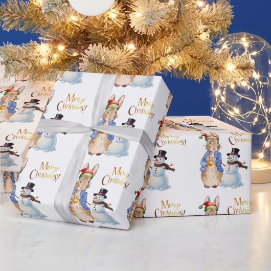 サンタ・ハットを使ったウサギのピーター ラッピングペーパー (クリスマス)