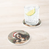 サンタ・ハット油絵のバセット・ハウンド コースター (側面)