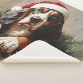 サンタ・ハット油絵のバセット・ハウンド シェルパブランケット (3/4)