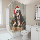 サンタ・ハット油絵のバセット・ハウンド シャワーカーテン (インサイチュ)