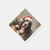 サンタ・ハット油絵のバセット・ハウンド スタンダードカクテルナプキン (角)