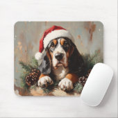 サンタ・ハット油絵のバセット・ハウンド マウスパッド (マウス)