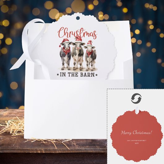 サンタ・ハット素朴の納車牛のクリスマス オーナメントカード