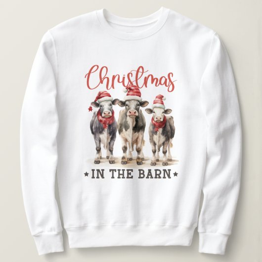 サンタ・ハット素朴の納車牛のクリスマス スウェットシャツ (デザイン正面)