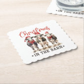 サンタ・ハット素朴の納車牛のクリスマス ペーパーコースター (アングル)