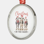 サンタ・ハット素朴の納車牛のクリスマス メタルオーナメント (左)