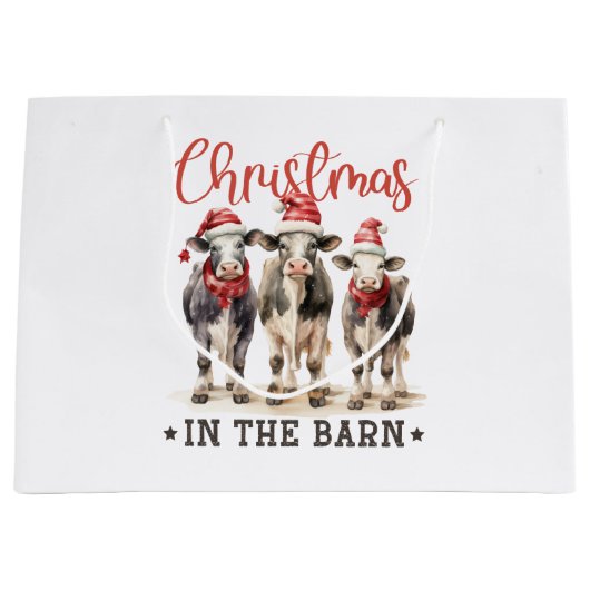 サンタ・ハット素朴の納車牛のクリスマス ラージペーパーバッグ (正面)