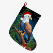 サンタ・ハット雪のかけらを着たハゲのワシ ラージクリスマスストッキング (正面 (吊り時))