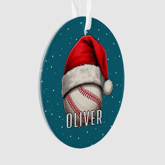 サンタ・ハット雪片付き野球ボール オーナメント (正面)