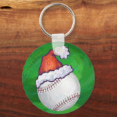 サンタ・ハット・オン・グリーンの野球 キーホルダー (正面)