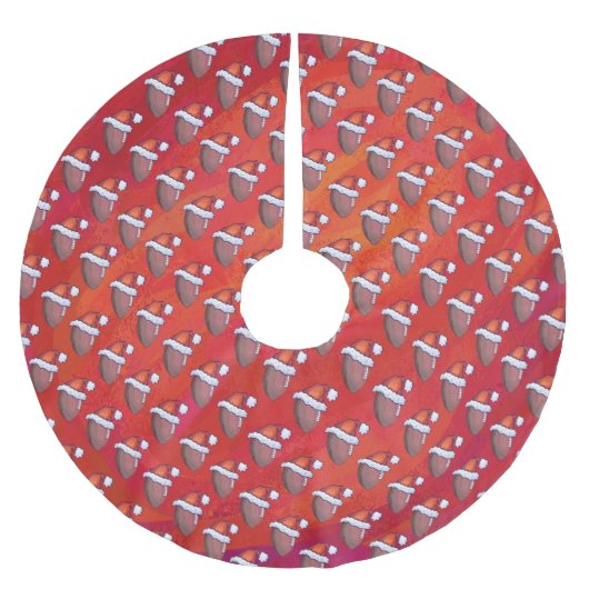 サンタ・ハット・オン・レッドのサッカー ブラッシュドポリエステルツリースカート (正面)