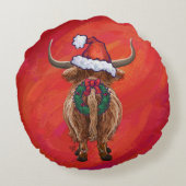 サンタ・ハット・オン・レッドのハイランド牛 ラウンドクッション (裏面)