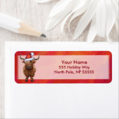 サンタ・ハット・オン・レッドのハイランド牛 ラベル (インサイチュ)