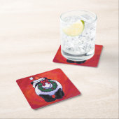 サンタ・ハット・オン・レッドのパンダ スクエアペーパーコースター (インサイチュ)