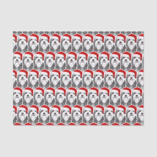 サンタ・ハット・クリスマスと髭のあるコリーパターン（の模様が）ある 薄葉紙 (正面)