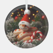 サンタ・ハット・クリスマスのアルビノ・コーンスネーク ガラスオーナメント (正面)