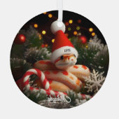 サンタ・ハット・クリスマスのアルビノ・コーンスネーク ガラスオーナメント (裏面)