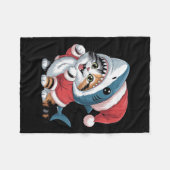 サンタ・ハット・クリスマスのサメの衣装を着たかわいい猫 フリースブランケット (正面(横))