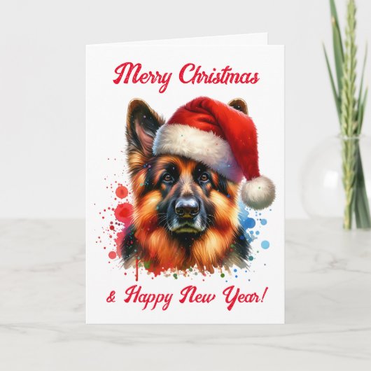 サンタ・ハット・クリスマスのドイツの羊飼い犬 カード (正面)