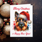 サンタ・ハット・クリスマスのドイツの羊飼い犬 カード