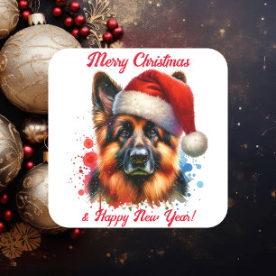 サンタ・ハット・クリスマスのドイツの羊飼い犬 スクエアシール