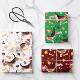 サンタ・ハット・クリスマスのビーグル犬 ラッピングペーパーシート