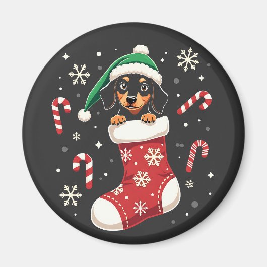 サンタ・ハット・クリスマスの恋人を着たビーグル犬 マグネット (正面)