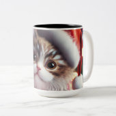 サンタ・ハット・クリスマスの猫 ツートーンマグカップ (正面右)