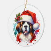 サンタ・ハット・クリスマスの聖パーソナライズされたバーナード セラミックオーナメント (左)