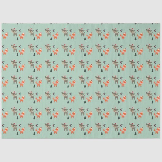 サンタ・ハット・クリスマスの鹿とキツネお洒落 薄葉紙 (正面)