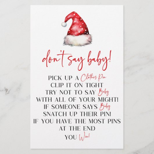 サンタ・ハット・クリスマスは赤ちゃんシャワーのゲームを言わない 便箋 (正面)