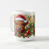 サンタ・ハット・クリスマスを着たハイランド牛 コーヒーマグカップ (正面左)