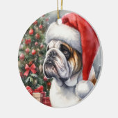 サンタ・ハット・クリスマスを着たブルドッグ セラミックオーナメント (左)