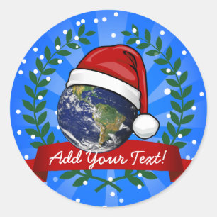 サンタ・ハット・クリスマスを着ている地球 ラウンドシール