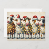 サンタ・ハット・クリスマスライト付き牛 シーズンポストカード (正面/裏面)