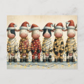 サンタ・ハット・クリスマスライト付き牛 シーズンポストカード (正面)