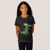 サンタ・ハット・クリスマス付き可愛いワニおもしろいゲーター Tシャツ (正面フル)