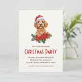 サンタ・ハット・クリスマス・パーティーのゴールデン・ドードル犬 招待状 (スタンド正面)