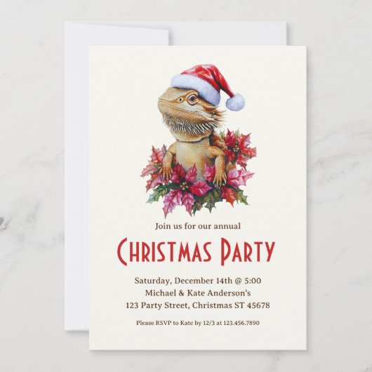 サンタ・ハット・クリスマス・パーティーの髭の竜 招待状 (正面)