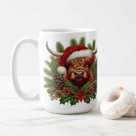 サンタ・ハット・クリスマス・ピネコーンのハイランド・カウズ コーヒーマグカップ
