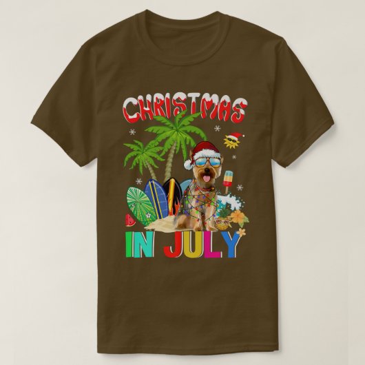 サンタ・ハット・サングラス・クリスマのヨークシャー・テリア Tシャツ (デザイン正面)