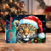 サンタ・ハット・チーター猫にワイルドクリスマスウィッシュ シーズンカード