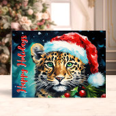 サンタ・ハット・チーター猫にワイルドクリスマスウィッシュ シーズンカード