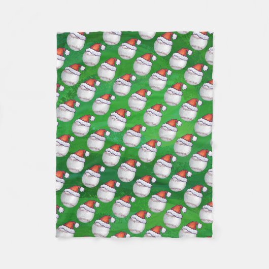 サンタ・ハット・パターンの野球のグリーン フリースブランケット (正面)