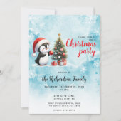 サンタ・ハット・ブルー・クリスマスの可愛いペンギン 招待状 (正面)