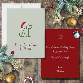 サンタ・ハット・ホリデー付き犬の輪郭グリーン ノートカード