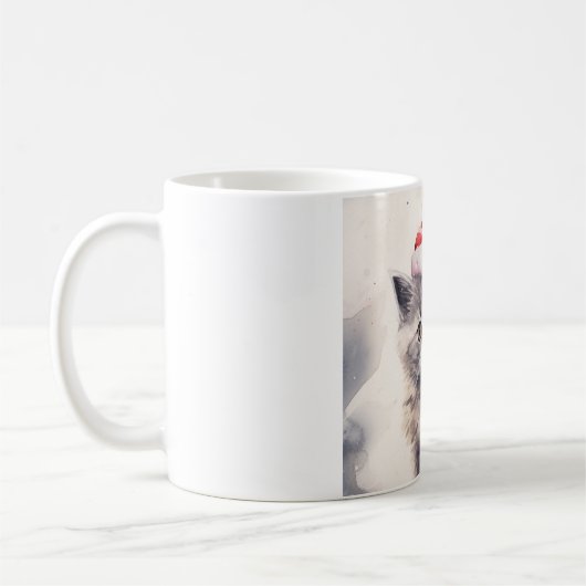 サンタ・ハット・マグ付き猫 コーヒーマグカップ (左)