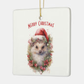 サンタ・ハット・レッド・ポインセチア・クリスマスのハリネズミ セラミックオーナメント (左)