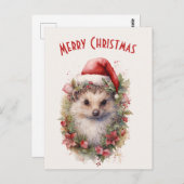 サンタ・ハット・レッド・ポインセチア・クリスマスのハリネズミ ポストカード (正面/裏面)