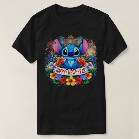 サンタ・ハッピーニューイヤー・ステッチ Tシャツ (デザイン正面)